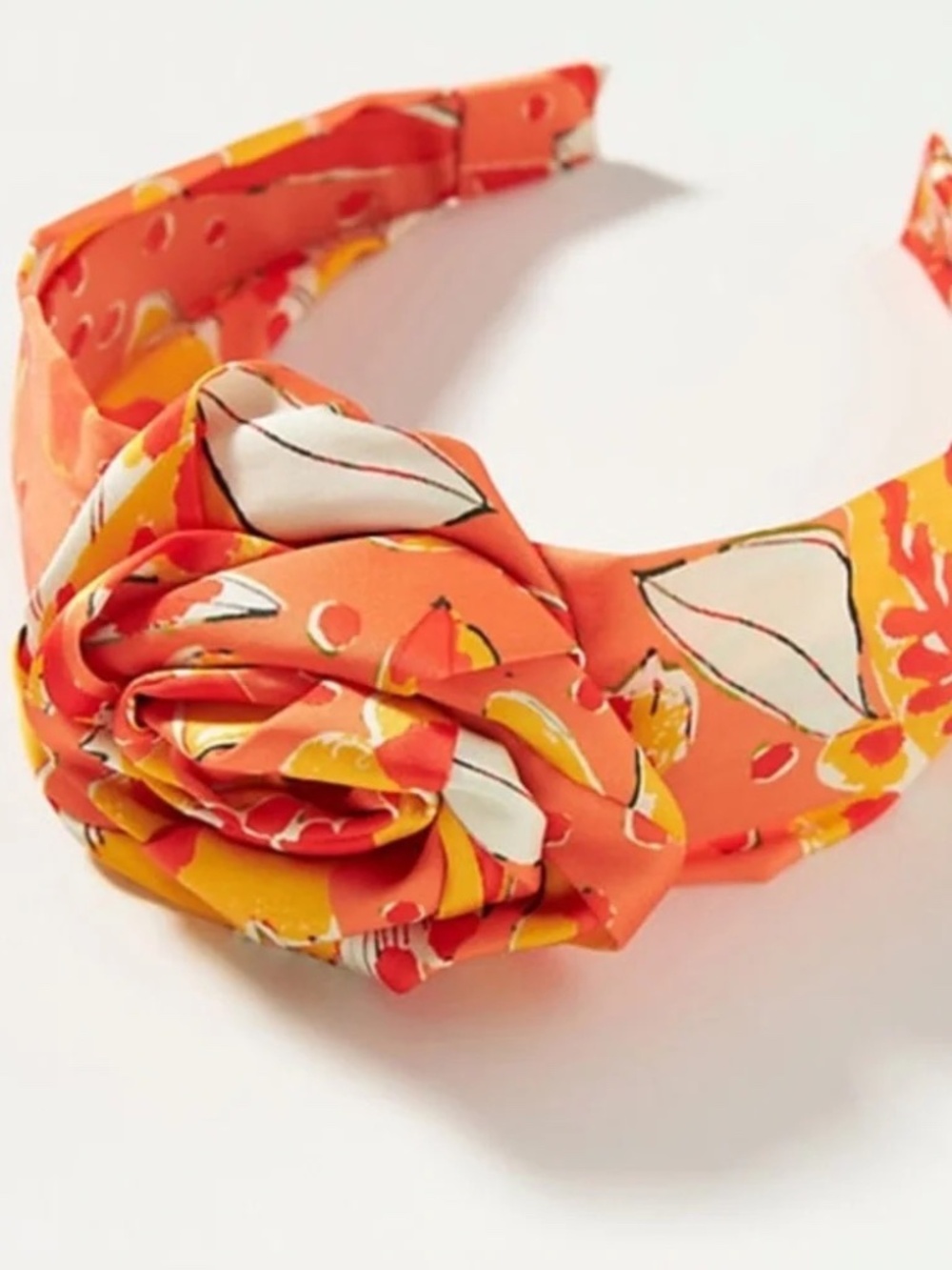 Vera for Anthropologie Rosette Knotted Headband Tropical Orange Print